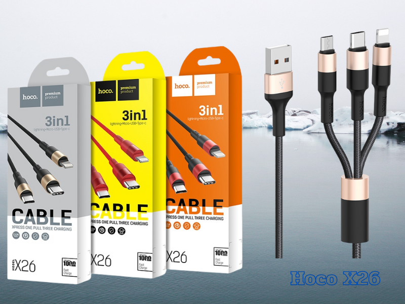HOCO สายชาร์จมือถือแบบ 3หัว สำหรับ iOS, Micro, Type-C รุ่น X26