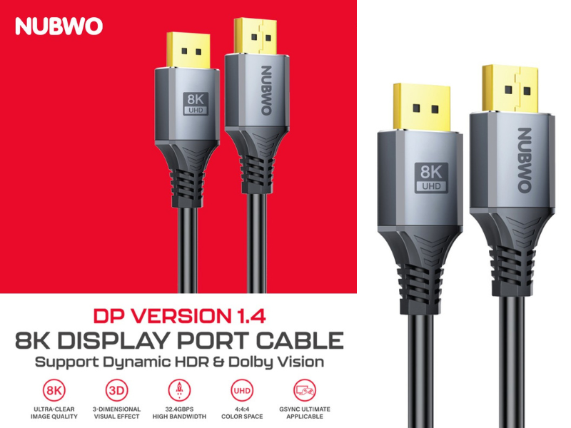 NUBWO Model NCB01 DISPLAY PORT V1.4 CABLE 8K@60Hz. สายยาว 1 เมตร NUBWO Model NCB01 DISPLAY PORT V1.4 CABLE 8K@60Hz. สายยาว 1 เมตร