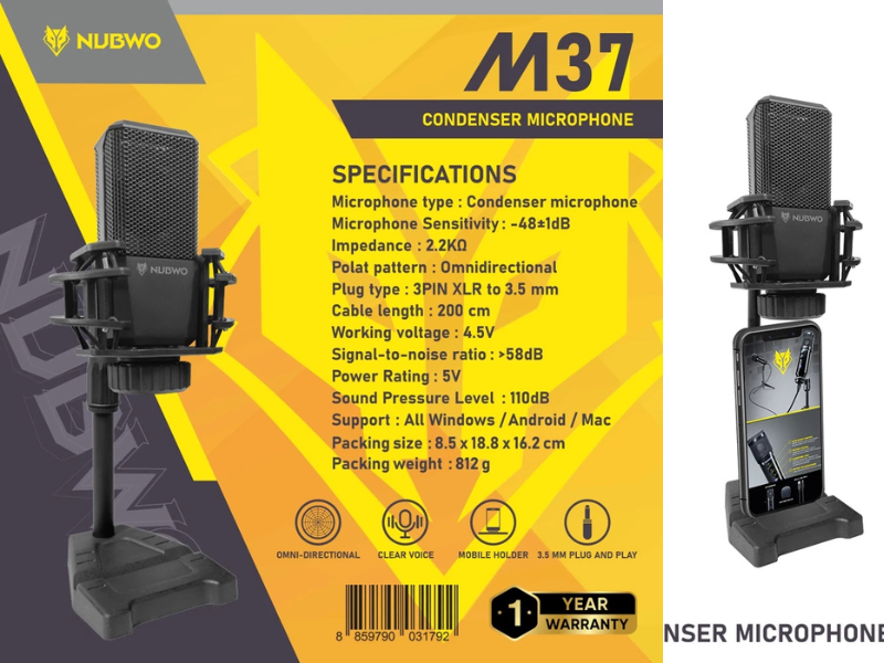 Nubwo M37 Microphone Condenser ไมค์คอม ไมโครโฟนคอนเดนเซอร์ Nubwo M37 Microphone Condenser ไมค์คอม ไมโครโฟนคอนเดนเซอร์