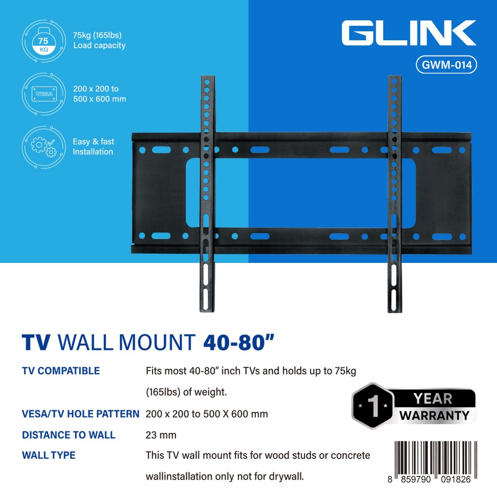 GLINK GWM-014 ขาแขวนทีวีติดผนัง ขนาดจอ 40-80นิ้ว GLINK GWM-014 ขาแขวนทีวีติดผนัง ขนาดจอ 40-80นิ้ว