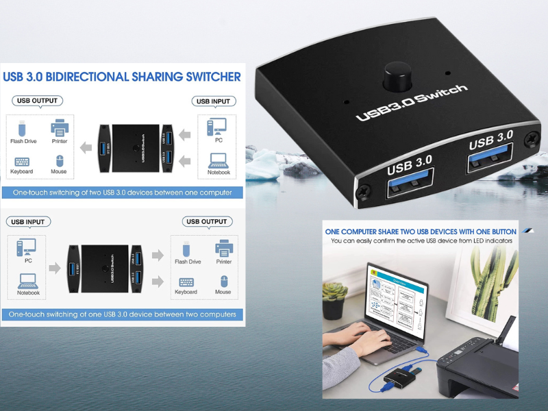 USB 3.0 Sharing Switch Box 2คอม-1พริ้น หรือ 2พริ้น-1คอม