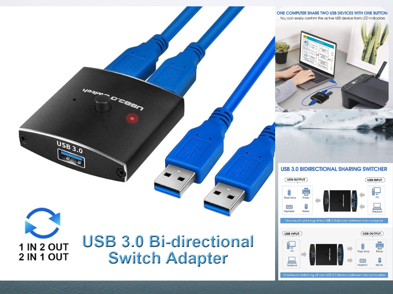 USB 3.0 Sharing Switch Box 2คอม-1พริ้น หรือ 2พริ้น-1คอม