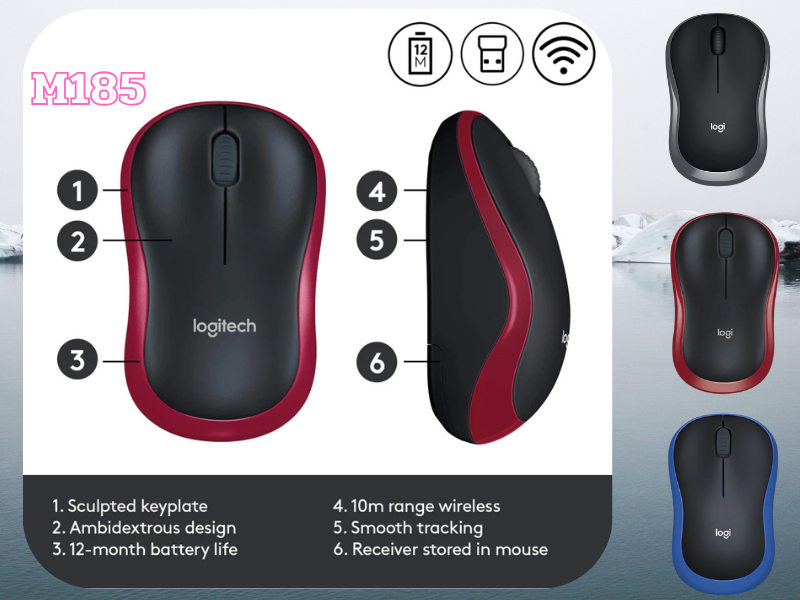 Logitech M185 Mouse Wireless Plus Comfort M185 เมาส์ไร้สาย