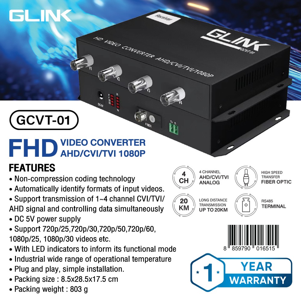 GLINK GCVT-01 CCTV FIBER OPRIC VIDEO CONVERTER 4CH GLINK GCVT-01 CCTV FIBER OPRIC VIDEO CONVERTER 4CH