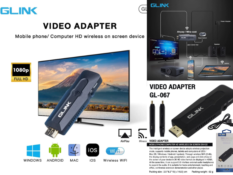 GLINK GL-067 Wireless ตัวแปลงเชื่อมทีวี รองรับ M1 Moniter สำหรับโทรศัพท์ Android Phone Pad to Tv GLINK GL-067 Wireless ตัวแปลงเชื่อมทีวี รองรับ M1 Moniter สำหรับโทรศัพท์ Android Phone Pad to Tv