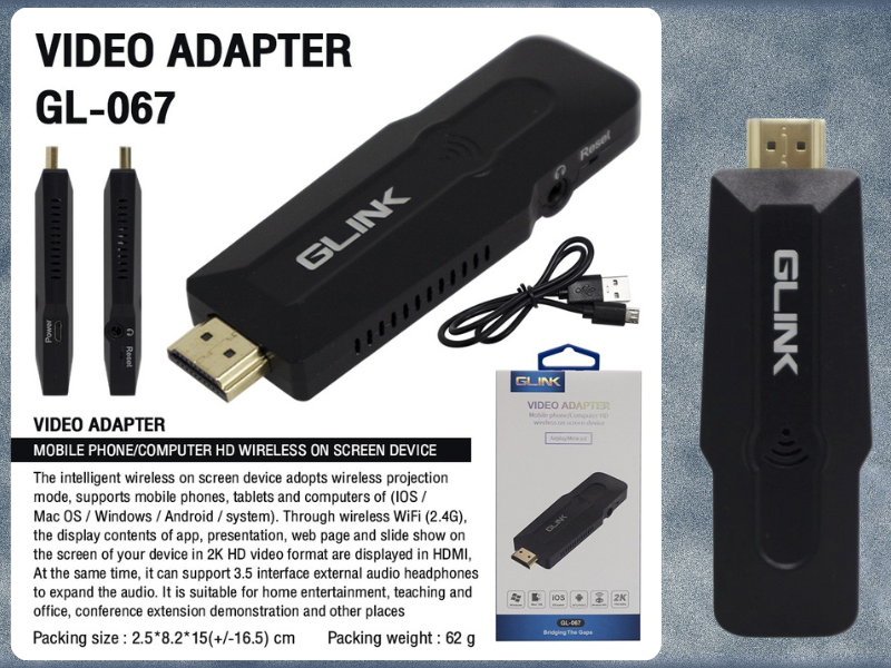 GLINK GL-067 Wireless ตัวแปลงเชื่อมทีวี รองรับ M1 Moniter สำหรับโทรศัพท์ Android Phone Pad to Tv