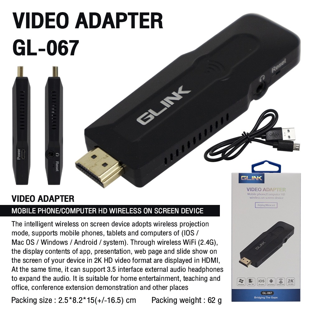 GLINK GL-067 Wireless ตัวแปลงเชื่อมทีวี รองรับ M1 Moniter สำหรับโทรศัพท์ Android Phone Pad to Tv GLINK GL-067 Wireless ตัวแปลงเชื่อมทีวี รองรับ M1 Moniter สำหรับโทรศัพท์ Android Phone Pad to Tv