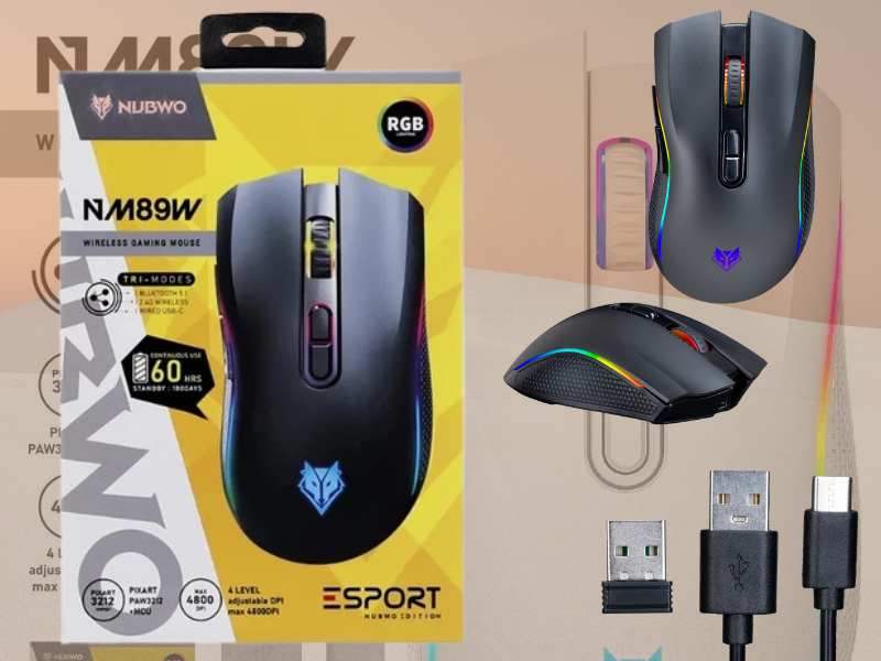 NUBWO NM89W เม้าส์เชื่อมต่อได้ 3 แบบ ไร้สาย-บลูธูธ-USB-C