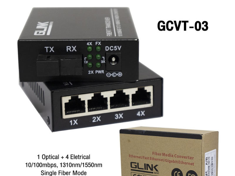 Glink GCVT-03 Media Converter Fiber 10/100 20km. 4 Eletrical Glink GCVT-03 Media Converter Fiber 10/100 20km. 4 Eletrical