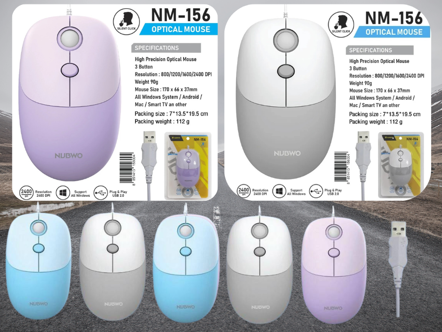 NUBWO NM-156 USB OPTICAL MOUSE 2400dpi. คละสี