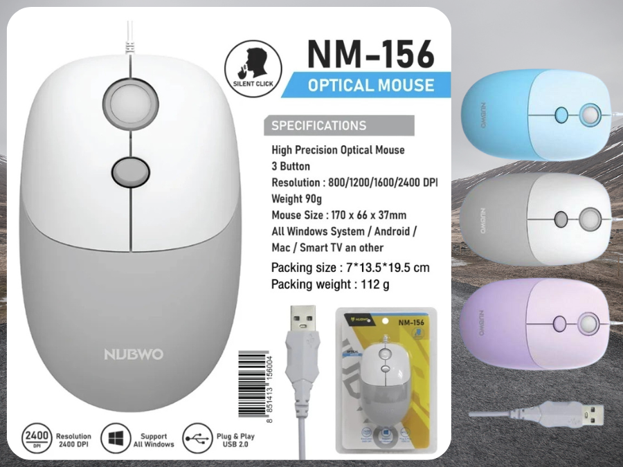 NUBWO NM-156 USB OPTICAL MOUSE 2400dpi. คละสี