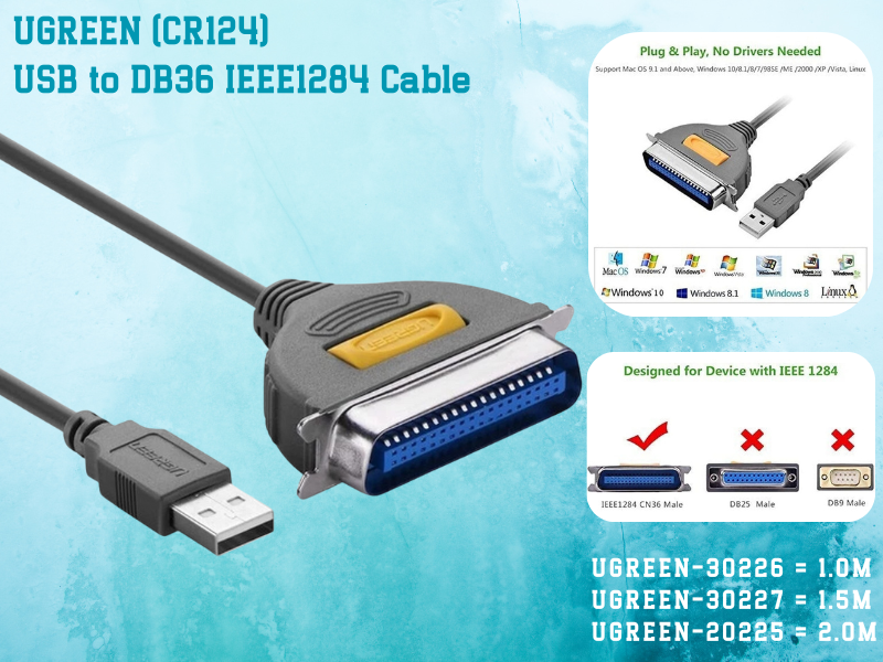 UGREEN-CR124  USB2.0 TO DB36/IEEE1284 CABLE 2.0M