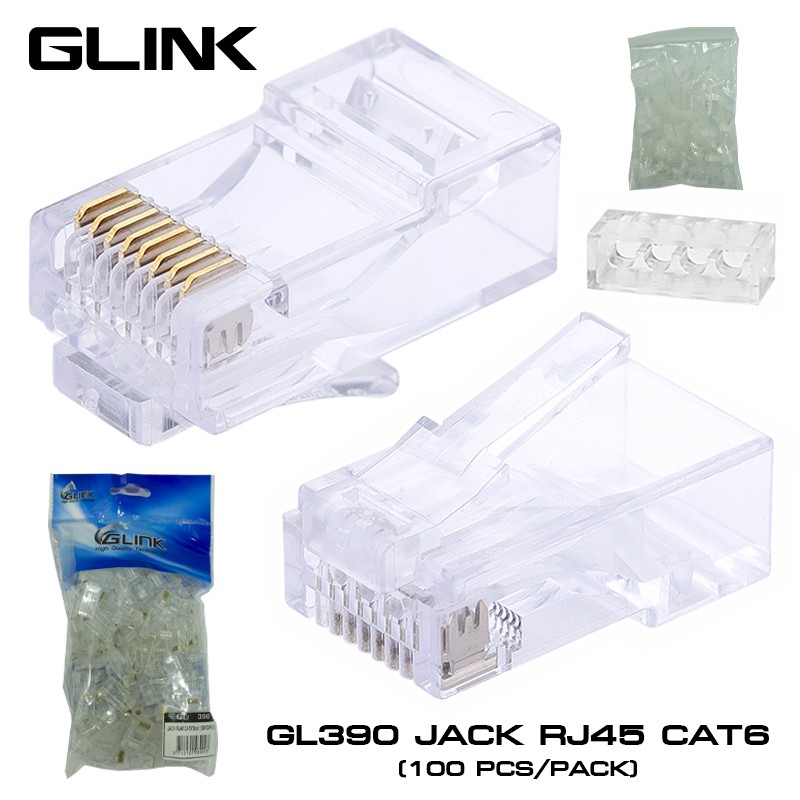 Glink รุ่น GL390  หัวต่อสายแลนคุณภาพสูง RJ45 CAT6 100pcs./pcak