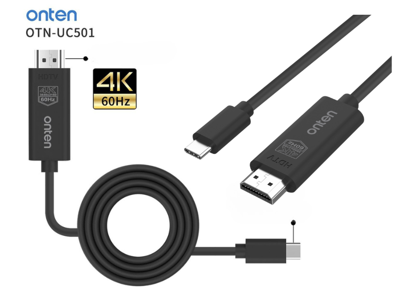 ONTEN CABLE USB TYPE-C TO HDMI 1.8M 4K@60Hz. ONTEN CABLE USB TYPE-C TO HDMI 1.8M 4K@60Hz.