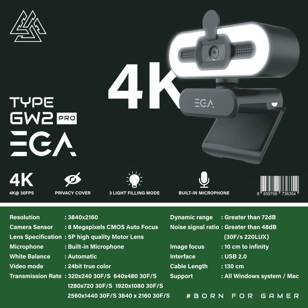 EGA กล้องเวปแคม 4K UHD AUTO FOCUS รุ่น GW2pro