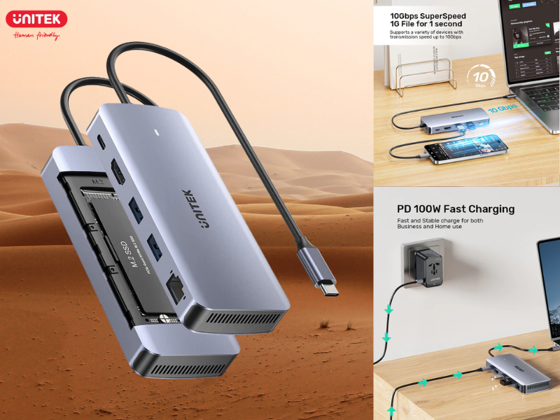 UNITEK USB TYPE-C 6-IN-1 WITH M2 SSD ENCLOSURE