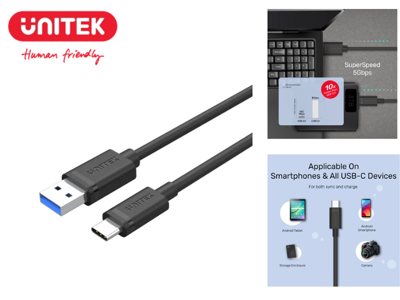 UNITEK USB3.0 TO USB TYPE-C 2M 5gbps.