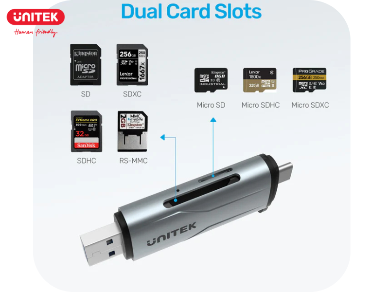 UNITEK USB3.0 CARD READER 2-IN-1 [USB-A , USB-C]