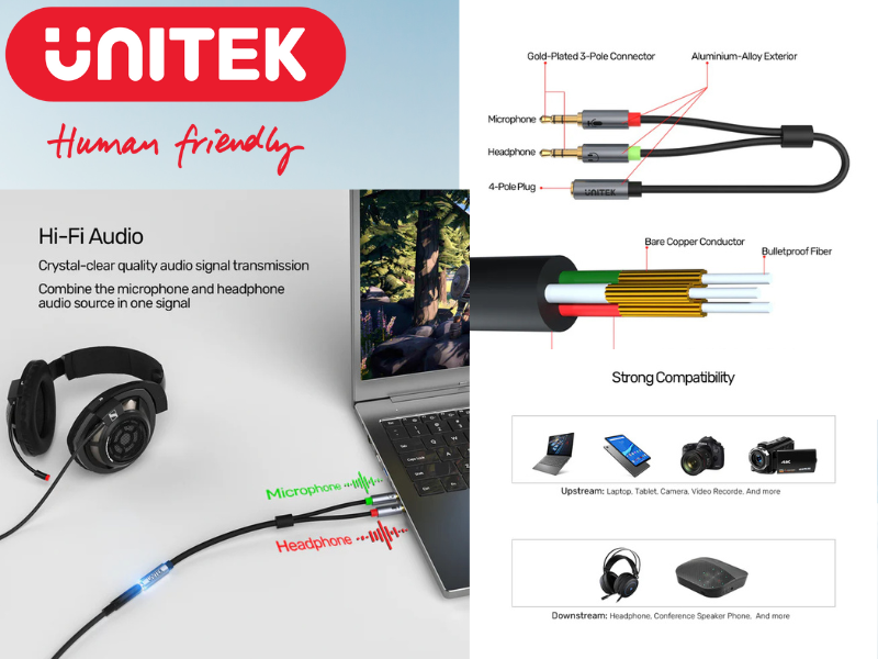 UNITEK 3.5mm AUX Audio Cable with Two Male Jack For Audio In & Out