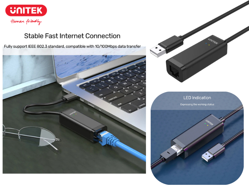 UNITEK USB 3.0 to Ethernet Adapter in Black