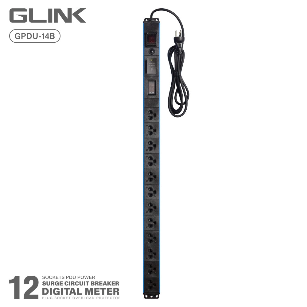 GLINK ปลั๊กไฟสำหรับตู้แล็ค 12เต้าเสียบ สายยาว 2เมตร รุ่น GPDU-14K GLINK ปลั๊กไฟสำหรับตู้แล็ค 12เต้าเสียบ สายยาว 2เมตร รุ่น GPDU-14K