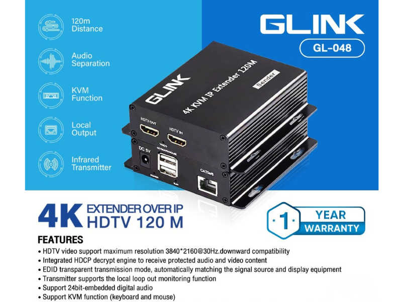 GLINK กล่องขยายสัญญาณ HDMI KVM EXTENDER 120 เมตร รุ่น GL-048