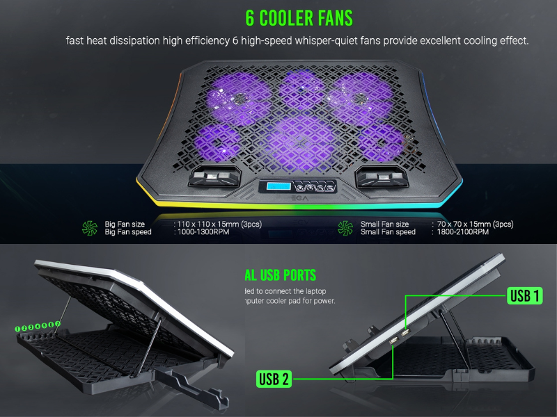 พัดลมรองระบายความร้อนโน๊ตบุ๊ค ขนาด 10-19นิ้ว ยี่ห้อEVG รุ่น TYPE CP3