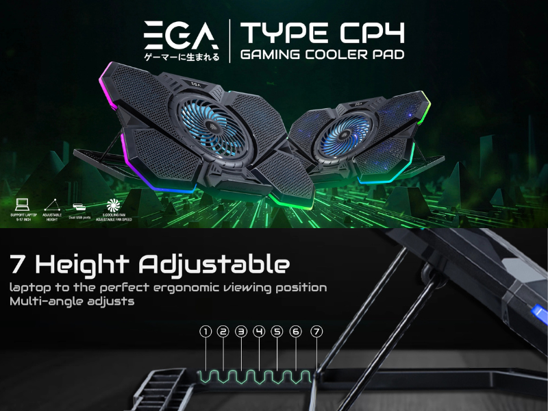พัดลมรองระบายความร้อนโน๊ตบุ๊ค ขนาด 9-17นิ้ว ยี่ห้อEVG รุ่น TYPE CP4