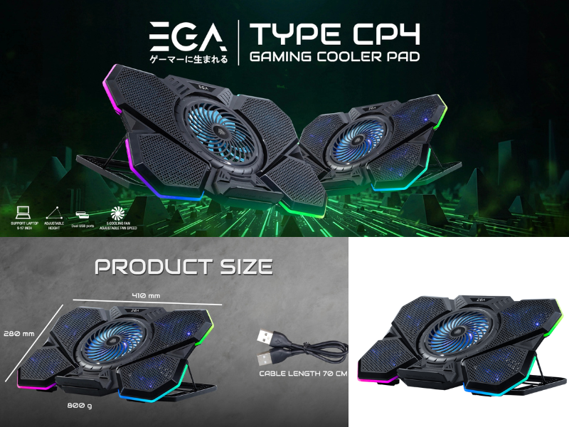 พัดลมรองระบายความร้อนโน๊ตบุ๊ค ขนาด 9-17นิ้ว ยี่ห้อEVG รุ่น TYPE CP4