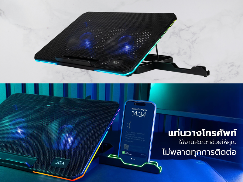 พัดลมรองระบายความร้อนโน๊ตบุ๊คขนาด 9-15.6 นิ้ว ยี่ห้อ EGA รุ่น TYPE CP6