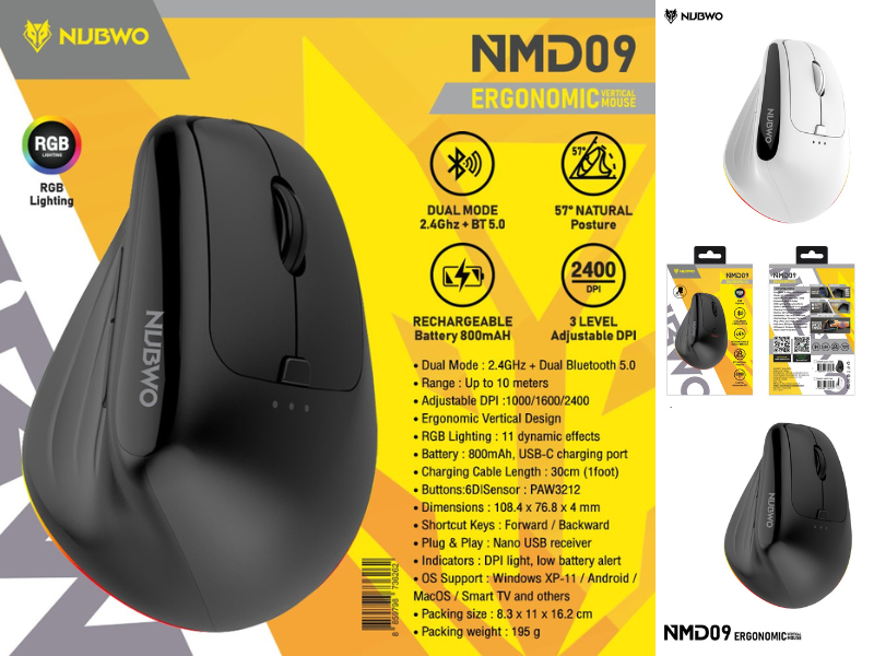 NUBWO เมาส์ไร้สายเพื่อสุขภาพ เชื่อมต่อได้ 2แบบ Wireless และ Bluetooth