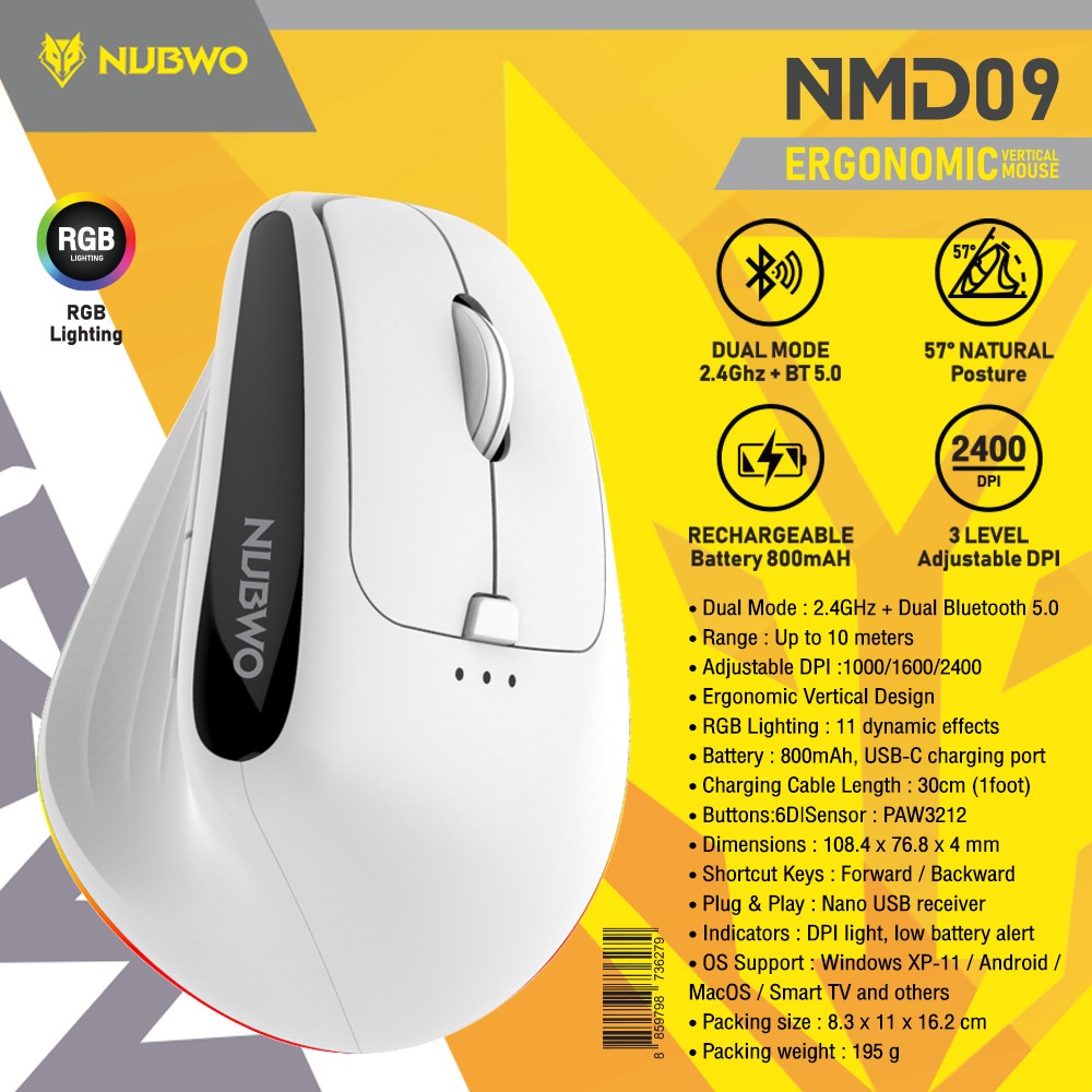 NUBWO เมาส์ไร้สายเพื่อสุขภาพ เชื่อมต่อได้ 2แบบ Wireless และ Bluetooth