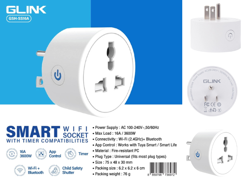 GLINK GSH-SS16A Adapter Plug Smart Wifi Socket ปลั๊กไฟอัจฉริยะ ควบคุมผ่านแอพ