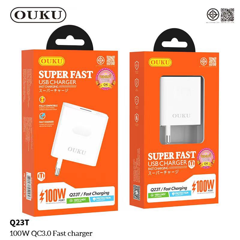 หัวชาร์จมือถือแบบUSB-A ชาร์จเร็ว  100W Fast Charger ยี่ห้อOUKU รุ่นQ23T