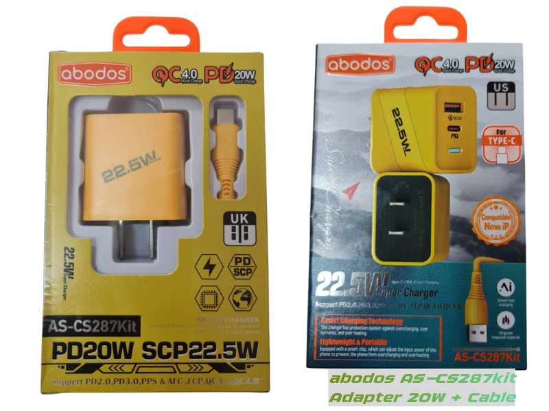 ชุดชาร์จมือถือ 20วัตต์ พร้อมสายชาร์จ USB-C ยี่ห้อ abodos รุ่น AS-CS287kit