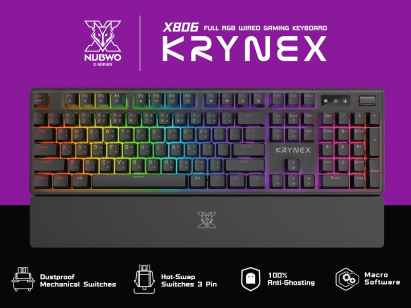 คีย์บอร์ดเกมมิ่ง รุ่น X806 ขนาด 104 ปุ่ม พร้อมที่รองข้อมือ ABS ในตัว