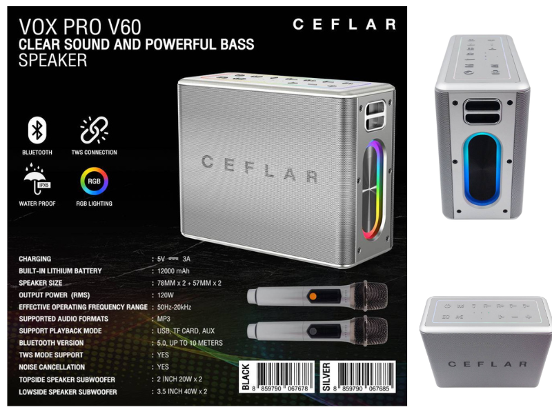 CEFLAR VOX PRO V60 ตู้ลำโพงบลูทูธ พร้อมไมโครโฟนไร้สาย
