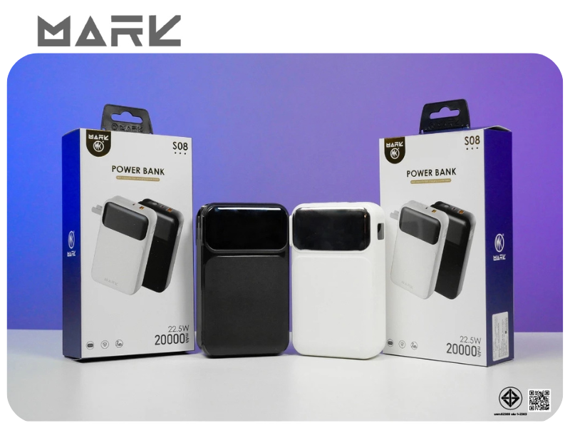 Power Bank 20000mAh ชาร์จเร็ว PD 22.5W มีสายและปลั๊กในตัว