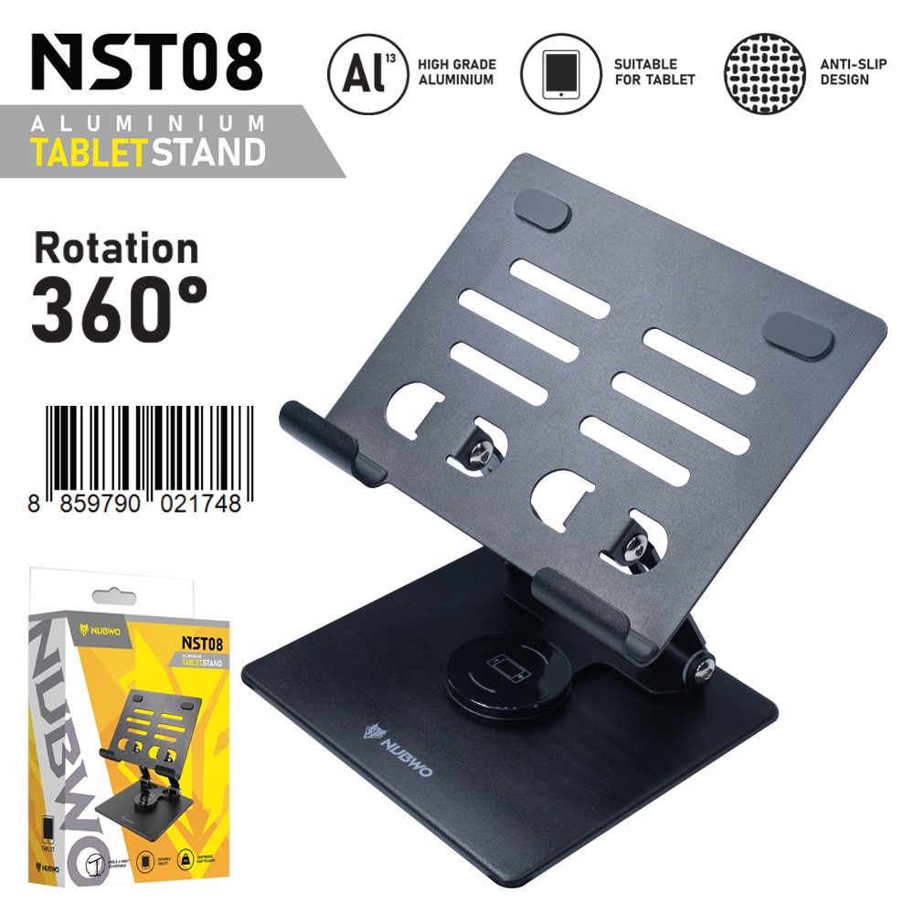 เเท่นวางเเท็บเล็ต รุ่น NST08 มีทั้งหมด 2 สี ดำและเงิน วัสดุเป็น Aluminium