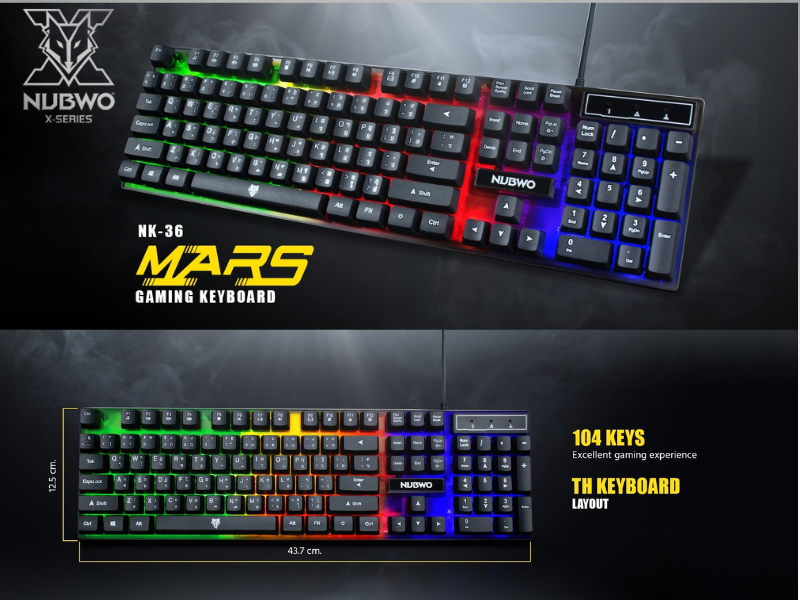 NK-36 MARS GAMING KEYBOARD 104 Keys LED Rainbow Backlight