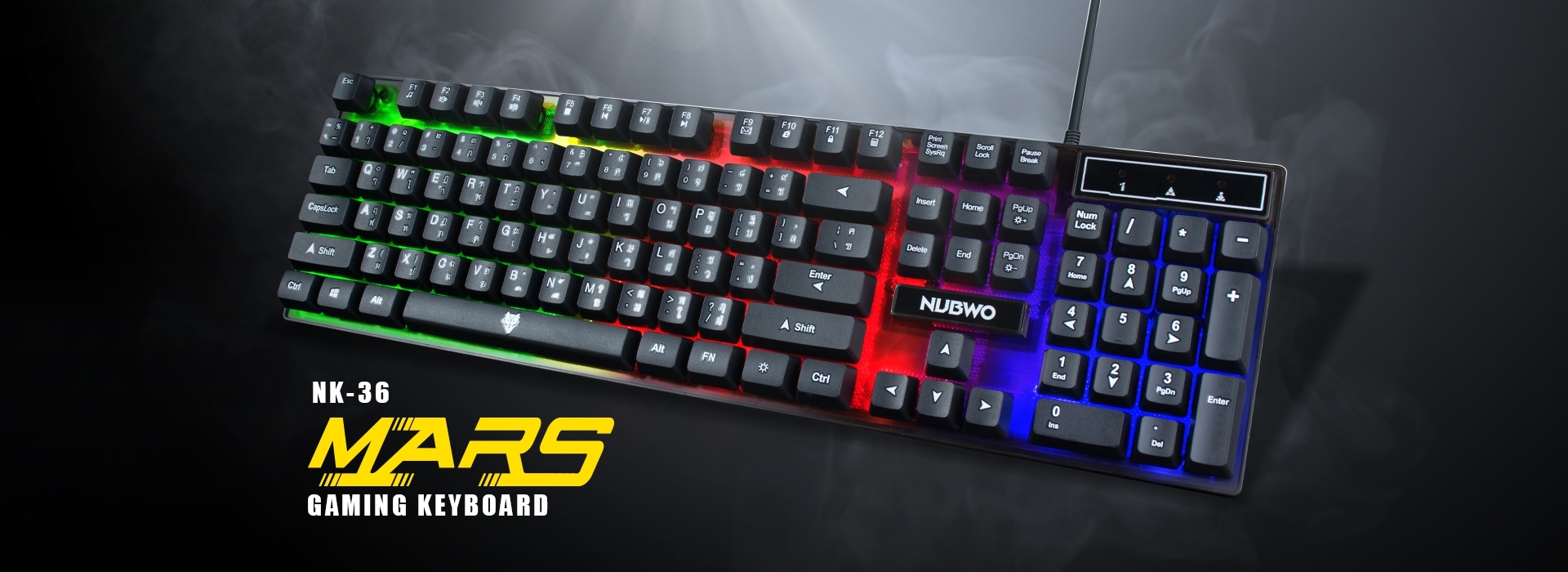 NK-36 MARS GAMING KEYBOARD 104 Keys LED Rainbow Backlight