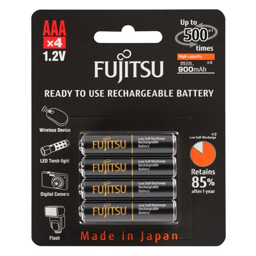 ถ่านชาร์จ Fujitsu (ฟูจิตสึ) AAA 590mAh แพ็ค 4 ก้อน รุ่นHR-4UTHCEX(4B)