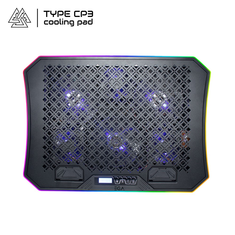 EGA COOLER PAD พัดลมรองโน้ตบุ๊ค พัดลม 6 ตัว ไฟ LED ตกแต่งไฟ RGB 10 โหมด