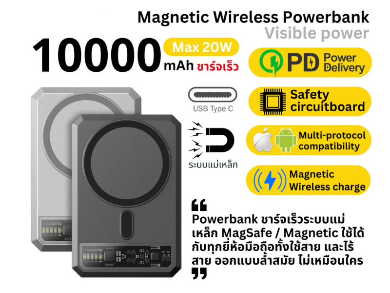 PowerBank Eloop EW54 (แบตเตอรี่สำรอง) PD 20W  MagSafe ความจุ 10000mAh