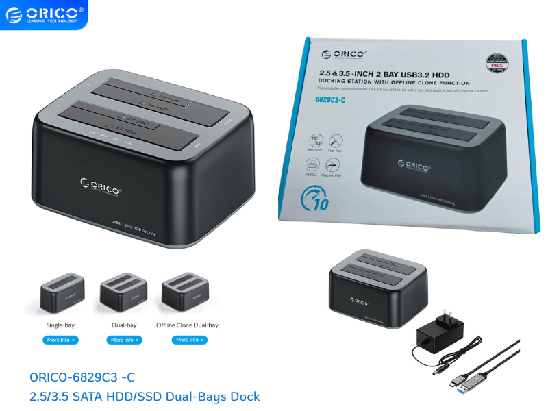 ORICO  2.5/3.5 SATA HDD/SSD Dual-Bays Dock โอริโก้ กล่องอ่านฮาร์ดดิสก์