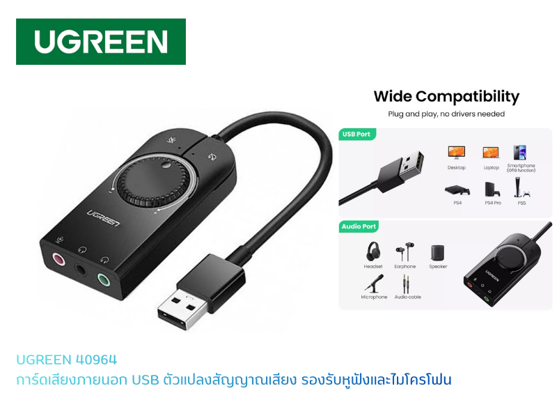 UGREEN SoundCard USB Audio Interface External3.5 mm Mic