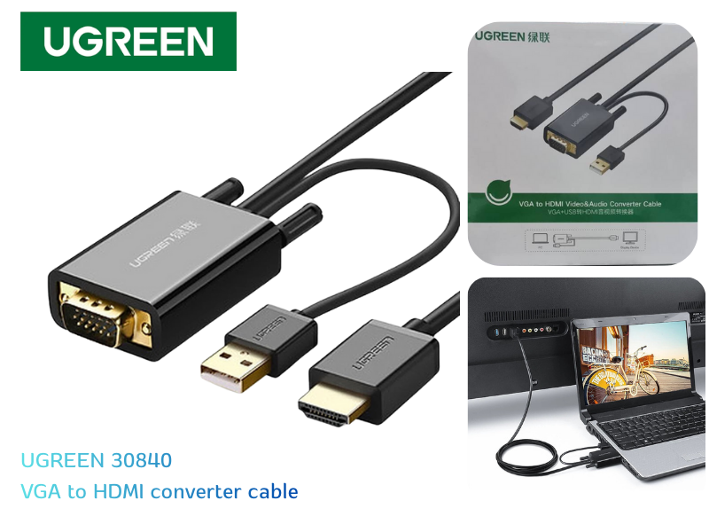 UGREEN VGA TO HDMI CABLE 2.0M With USB Power