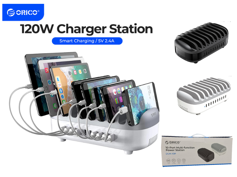 Orico 10 พอร์ตแท่นชาร์จ USB 120W 5V 2.4A ชาร์จ USB