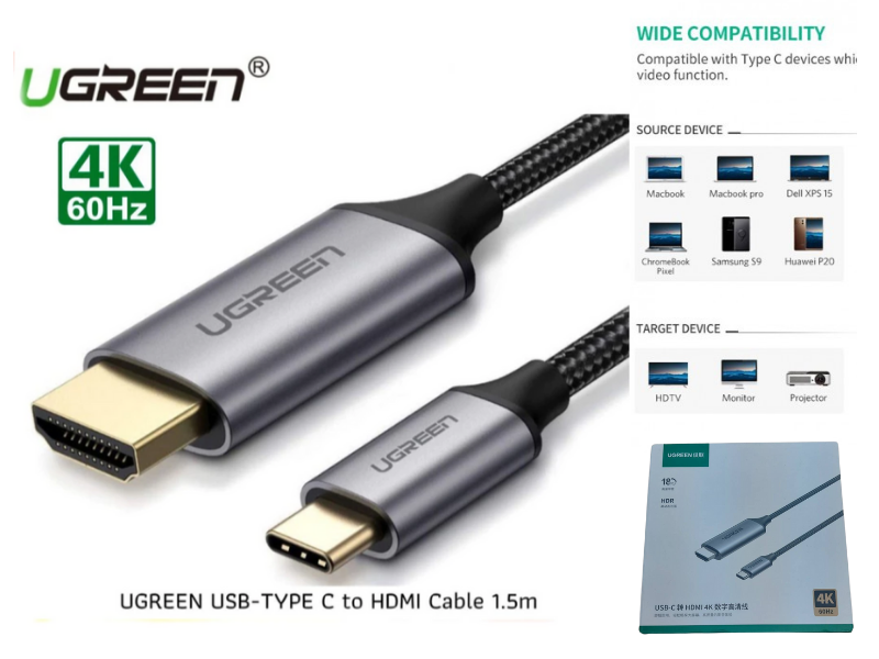 UGREEN CABLE USB-C TO HDMI สายยาว 1.5เมตร รองรับ 4K@30Hz.