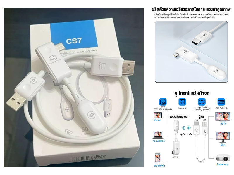 อุปกรณ์แชร์หน้าจอไร้สาย CS7 ไร้สาย Type-C HD 1080P สําหรับ TV